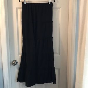 Long black tiered skirt.